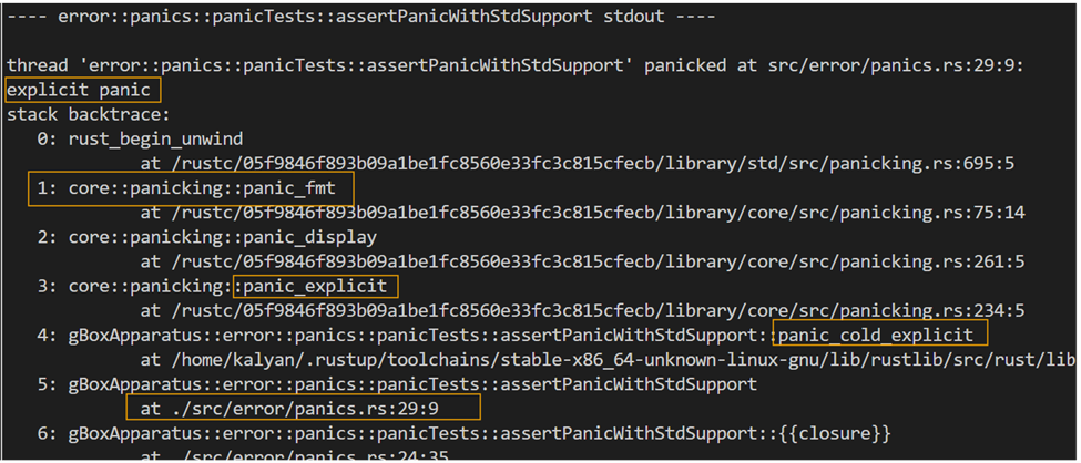 Backtrace sample from explicit panic
